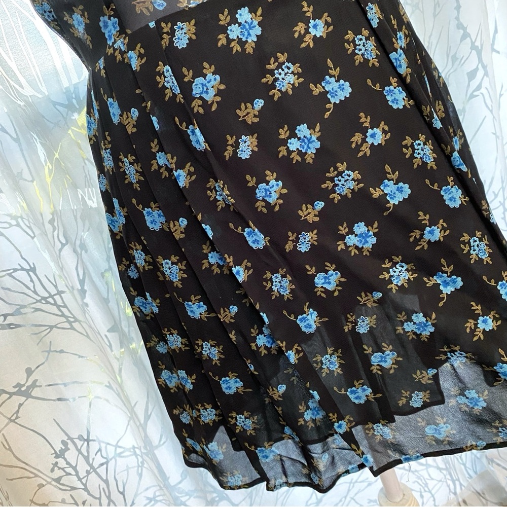 Reformation black blue floral print collared 1/2 button short sleeve mini dress - Picture 5 of 13